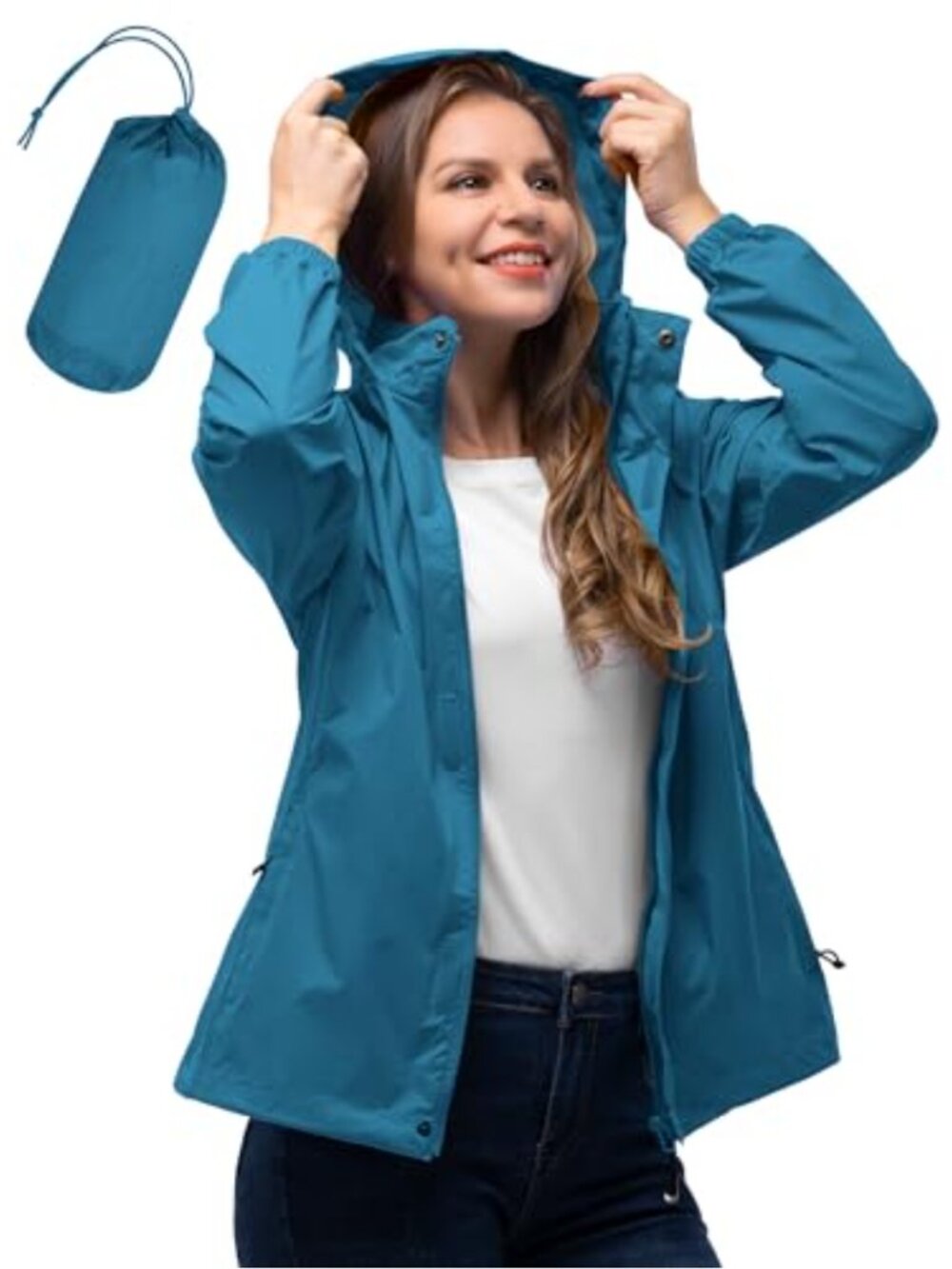 Women's Waterproof Lightweight Packable Rain Jacket with Hood